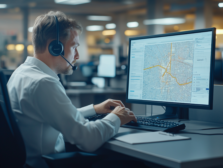ARC Europe call center agent tracking stolen vehicle location on computer map